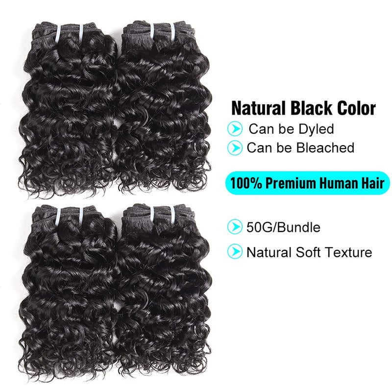 UDU Water Wave Bundles with Lace Closure UDU 12A Wet and Wavy Human Hair Bundles with Closure 100% Unprocessed Human Hair Extensions Short Curly Remy Hair Weft with Free Part Closure 50g/bundle - Image 2